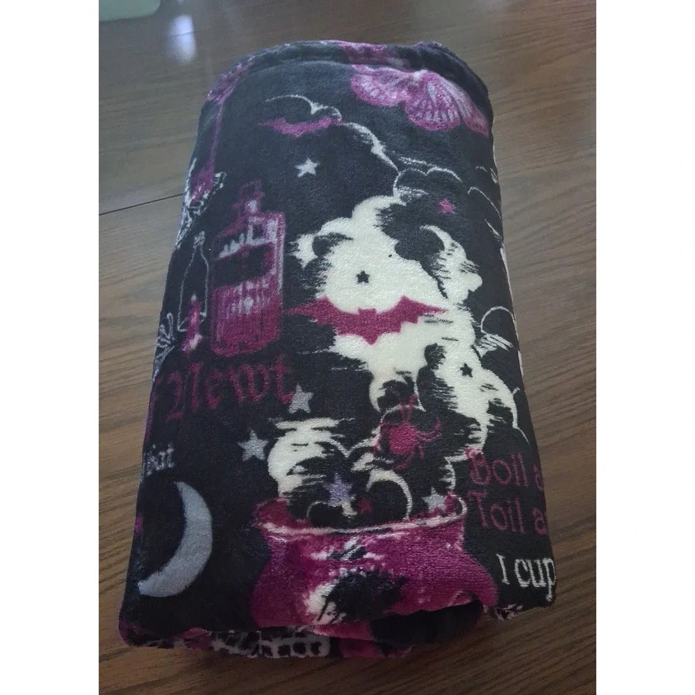 Witch Spells Halloween Throw Blanket Fleece Spooky Moon Purple Black 48